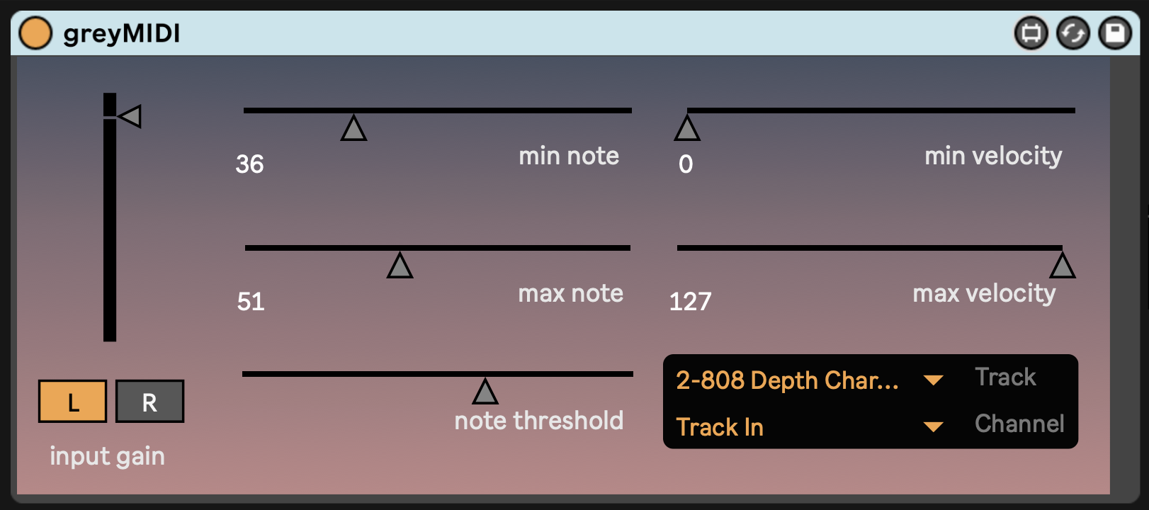 the user interface for greyMIDI